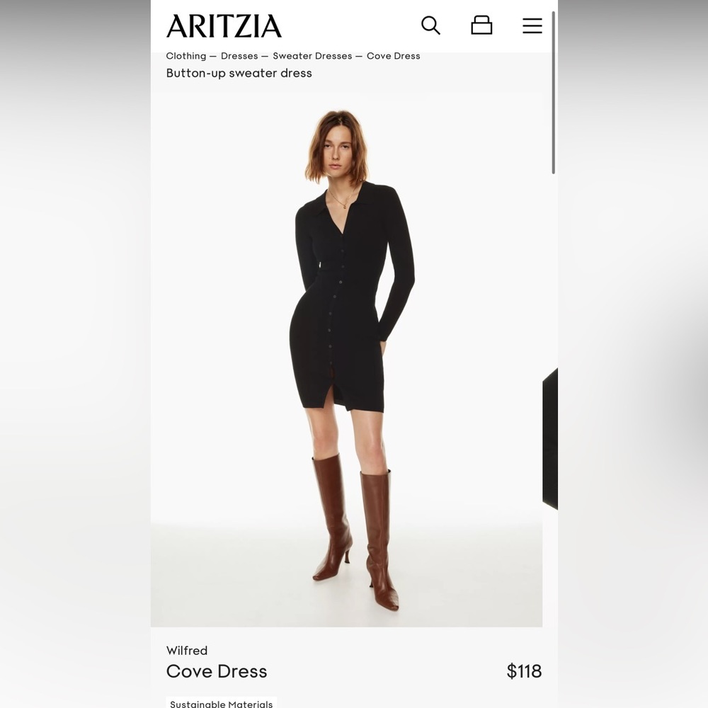Aritzia Black Button-Up Sweater Dress